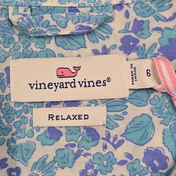 Vineyard Vines Top Women 6 Blue Floral Button Up Long Sleeve Lightweight Relaxed - Picture 4 of 11